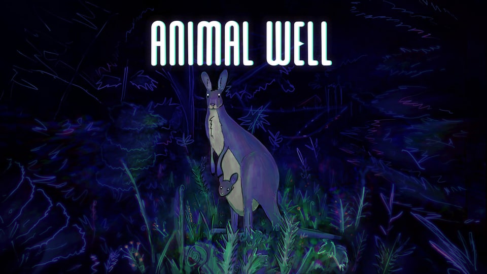 Animal Well key art featuring a kangaroo in a dark forest.